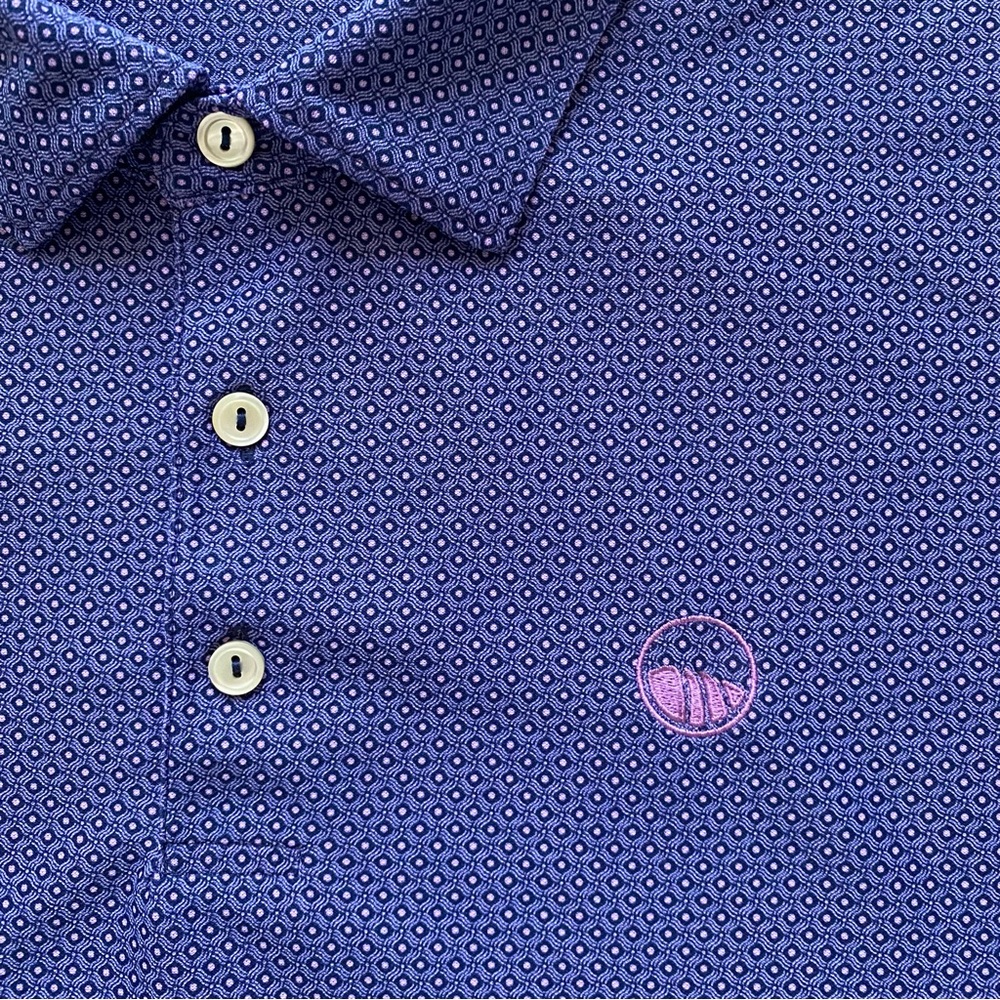 Peter Millar Summer Comfort Polo Golf Shirt Size XXL Purple White Pattern - Picture 4 of 6